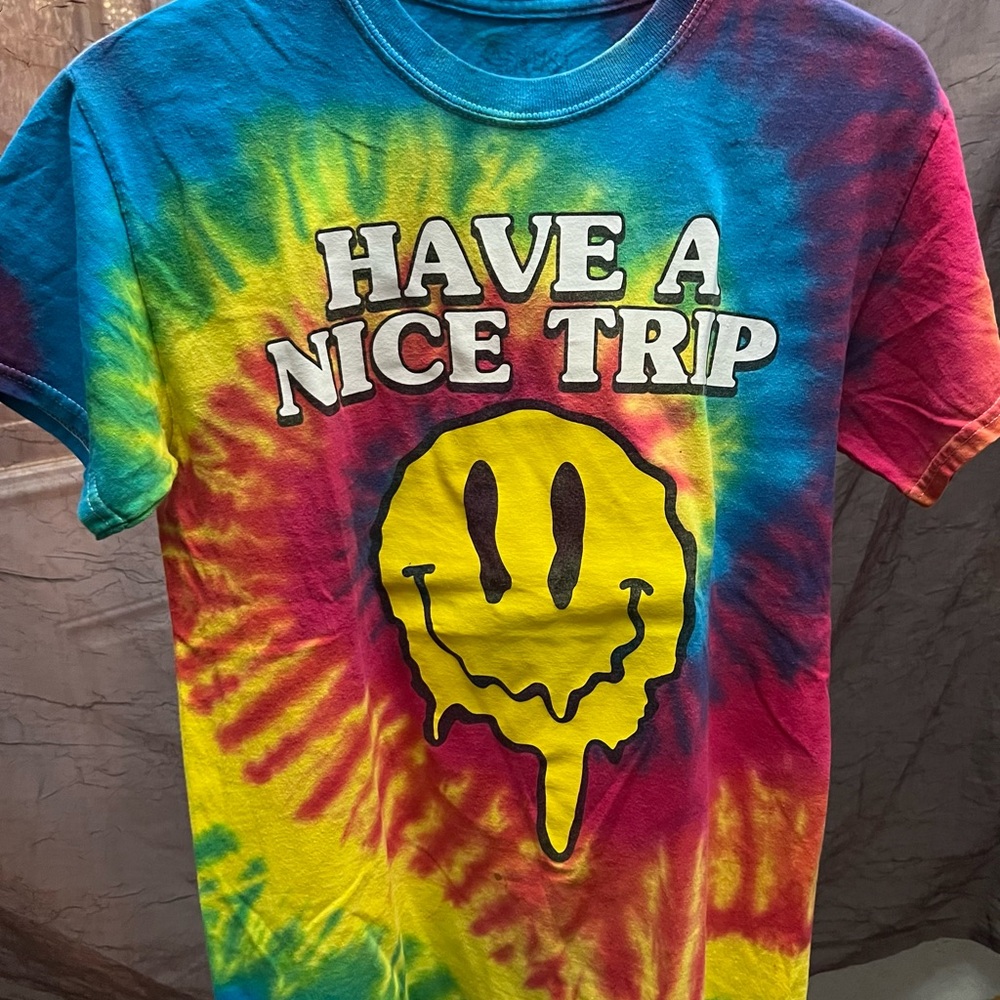 Spencer's Tie Dye Have A Nice Trip Melting Smiley Face T-shirt